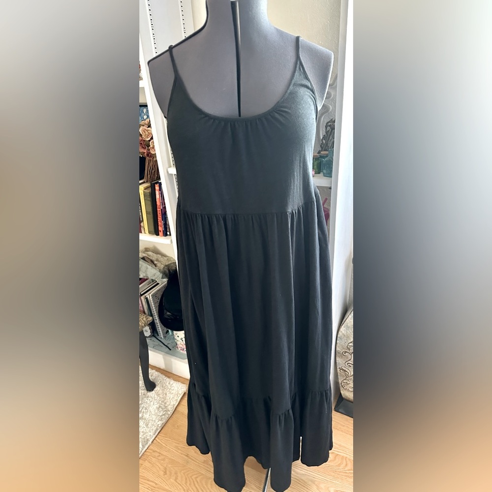 Z Supply Lido Slub Maxi Dress Black Sz S Boho Tiered Whimsigoth Fairy Gypsy goth
